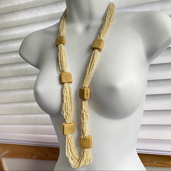 Cream Seed Bead Multi-Strand Chunky Necklace - Picture 6 of 7
